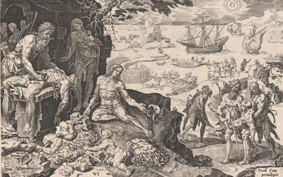 A császári csapatok civilizációt hoznak az indiánokhoz, Ch... császár győzelmeiből, 1555. alkotó: Dirck Volkertsen Coornhert