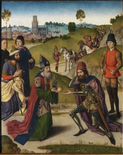 Az utolsó vacsora oltárképe: Ábrahám és Melkisédek találkozása bal szárny, 1464-1468 alkotó: Dirk Bouts