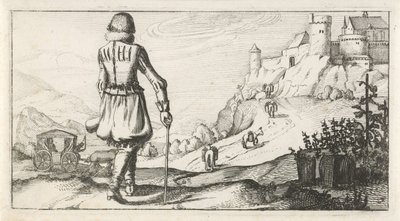Férfi Gambesonban egy hegyi tájon Holland női és férfi jelmezek, 1622 (sorozat címe) alkotó: Dirk Eversen Lons
