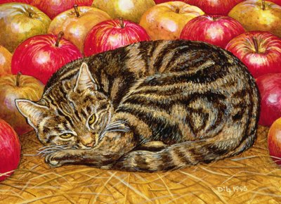 Jobb oldali Apple-Cat, 1995 (akril a panelen) alkotó: Ditz