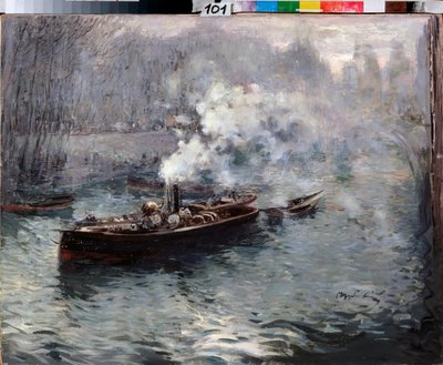 Gőzhajó – Dmitrij Anfimovics Scserbinovszkij (1867-1926) festménye, olaj, vászon alkotó: Dmitri Anfimovich Shcherbinovsky