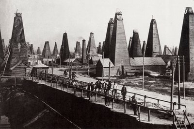 Olajkutak Bakuban a Kaszpi-tengeren, Oroszország, 1890 alkotó: Dmitri Ivanovich Yermakov