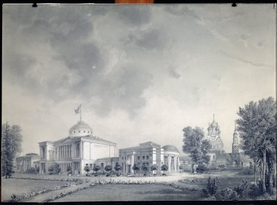 Kilátás az Ostankino-palotára, Moszkva (Kilátás az Ostankino-palotára) - Dmitrij Nikiforovich Martynov (1826-1889) munkája, ceruza papíron alkotó: Dmitri Nikiforovich Martynov