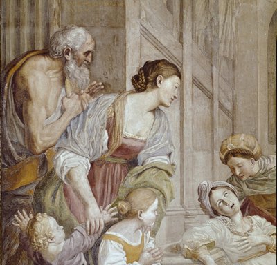 Szent Cecília története: Szent Cecília halála, részlet (Freskó alkotó: Domenichino