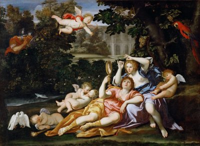 Rinaldo egy tükröt ajándékoz Armidának alkotó: Domenichino