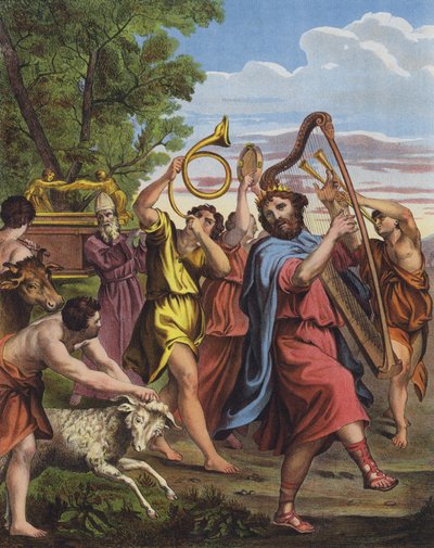 Dávid király táncol a frigyláda előtt, amint azt Jeruzsálembe viszi alkotó: Domenichino