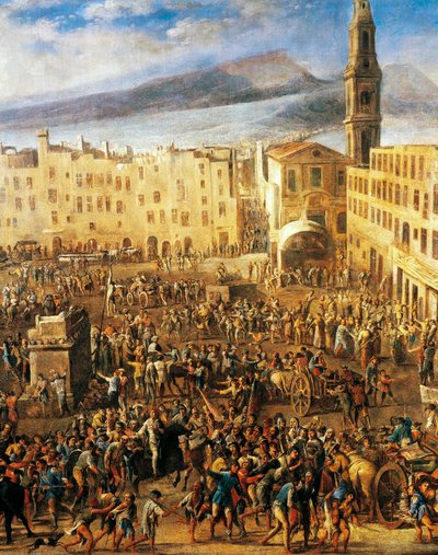 Piazza del Mercato Nápolyban, részlet a Masaniello-lázadásból, Domenico Gargiulo, Micco Spadaro (1609 vagy 1610 - kb. 1675) festménye. alkotó: Domenico (1612 75) Gargiulo
