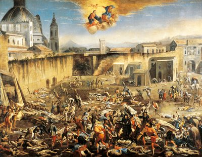 Piac tér (Largo Mercatello), nápolyi pestis alkotó: Domenico Gargiulo