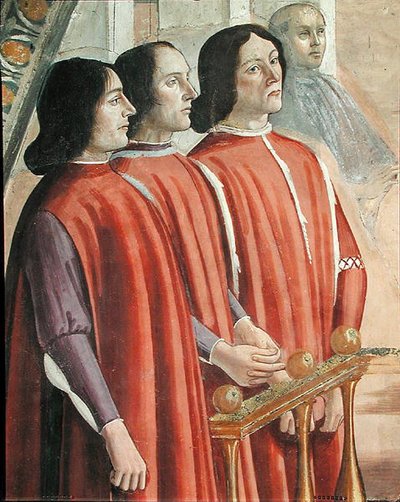 A Sassetti család tagjai, Assisi Szent Ferenc életének egyik jelenetéből, 1486 (85235 részlet) alkotó: Domenico Ghirlandaio