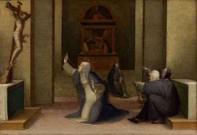 Sienai Szent Katalin a stigmákat fogadva, 1513-1515 körül (olaj és aranylevél a táblán) alkotó: Domenico Beccafumi