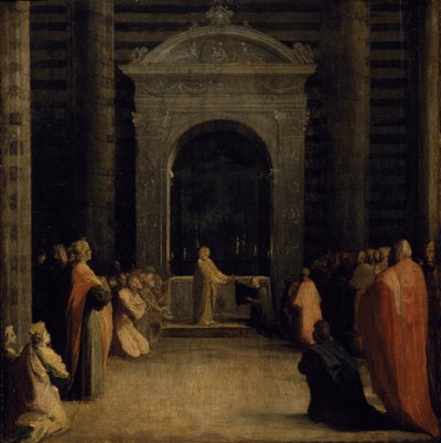 Siena város kulcsainak felajánlása a Szűznek, 1526-ban vagy azt követően (olaj, papír, fatábla) alkotó: Domenico Beccafumi