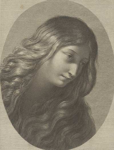 Mária Magdolna feje jobbra lenézve, ovális keretben, Ren után..., kb. 1745-1803. alkotó: Domenico Cunego