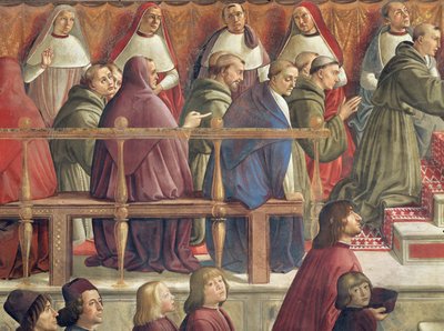 A rend jóváhagyása III. Honorius pápa által, jelenet Assisi Szent Ferenc életéből (85235. részlet) alkotó: Domenico Ghirlandaio