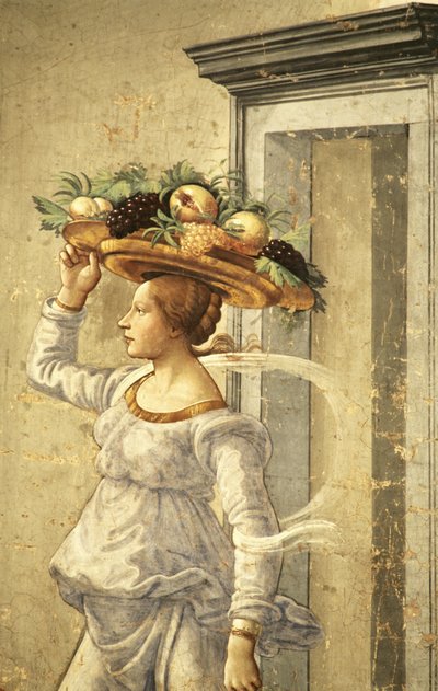Gyümölcsöt hordozó nő, Keresztelő Szent János születésétől alkotó: Domenico Ghirlandaio