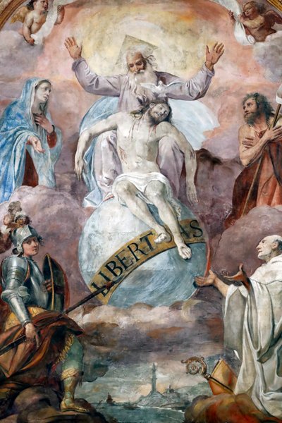 Jézus és az Atyaisten. Freskó. Genova. Olaszország. alkotó: Domenico Il Sarzana Fiasella