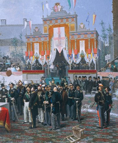 A milánói Galleria Vittorio Emanuele sarokkövének letétele, Domenico Induno alkotó: Domenico Induno