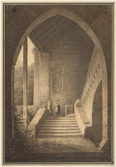 Gótikus romok külső lépcsőháza Gótikus romok lépcsőháza, 1830. alkotó: Domenico Quaglio
