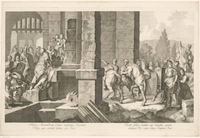 Katonai menet belép egy épületbe Nagy Sándor diadala Babilonban (sorozat címe) alkotó: Domenico Rossetti
