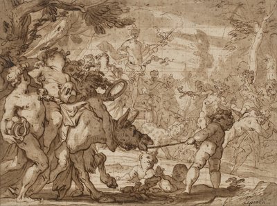 Bacchus diadala, 1642-1703 körül (toll és barna tinta, valamint vörös kréta feletti mosás fektetett papíron) alkotó: Domenico the Elder Piola