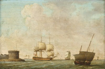 Egy fregatt elhalad egy zsúfolt óceánjáró mellett alkotó: Dominic (attributed to) Serres