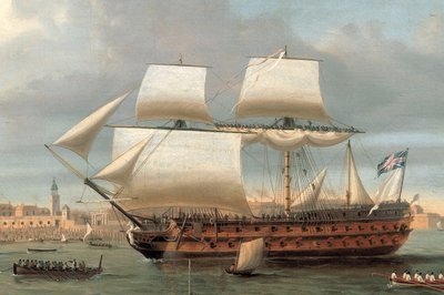 A Foudroyant és a Pégase belép a portsmouthi kikötőbe, 1782 alkotó: Dominic Serres