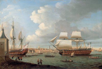 A Foudroyant és a Pégase belép a portsmouthi kikötőbe, 1782 alkotó: Dominic Serres