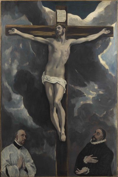 Két adományozó által imádott Krisztus a kereszten, 16. század vége. alkotó: Dominico El Greco