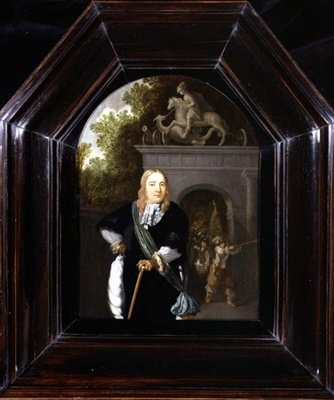 Jacobus Van Der Burgh kapitány portréja a Doeler Poort előtt állva, Leiden alkotó: Dominicus van Tol