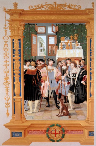 Etienne Leblanc (1490-1565) bemutatja Anne de Montmorency-nek (1493-1567) Ciceron beszédének (1531) fordítását – Szentpéterváron (Oroszország) őrzött homlokzati másolat, Dominique Henri Guifard (1838-1913) gouache. , 19. század vége - C alkotó: Dominique Henri Guifard