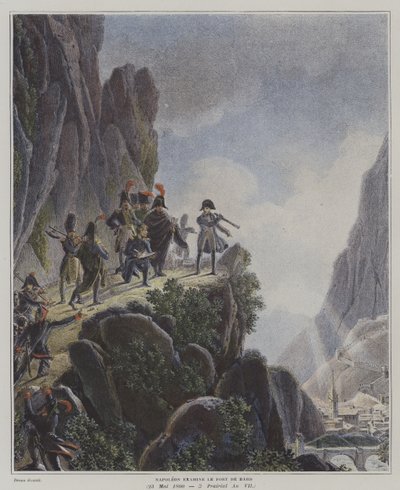 Napóleon az olaszországi Fort Bard-ot vizsgálja, 1800. május 23. (színes litó) alkotó: Dominique Vivant (after) Denon