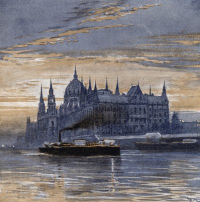 Buda-pest és Országháza (színes litó) alkotó: Donald (after) Maxwell