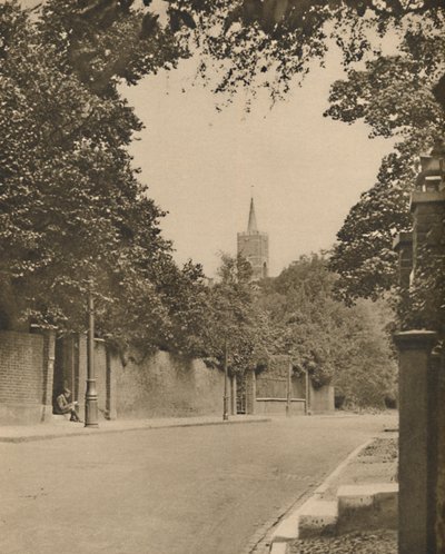 Hampstead templom a Frognal Lane lombos falai között, 1935. alkotó: Donald McLeish