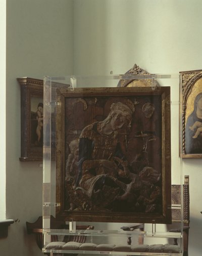 Madonna és gyermek (polikróm vakolat, fa, bőr, üveg) alkotó: Donatello