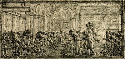 A fösvény ember szívének csodája, Szent Antal oltár, Donatello bronz domborműve, Páduai Szent Antal bazilika, Padova, Veneto, Olaszország, fametszet a Le cento citta d