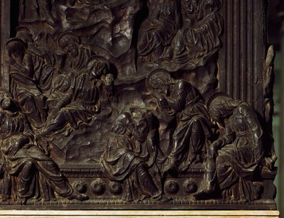 Istentisztelet a kertben, részlet a bal szószékről, Donatello (1386-1466), Szent Lőrinc-bazilika, Firenze, Olaszország alkotó: Donatello