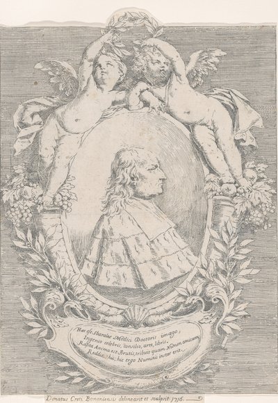 Giovanni Girolamo Sbaraglia portréja két puttival körülvett oválisban a bőségszarukon..., 1716. alkotó: Donato Creti