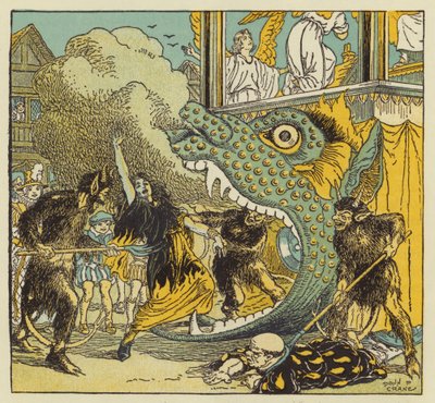 William Shakespeare által kisfiúként látott típusú misztériumjáték (színes litográfia) alkotó: Donn P. Crane