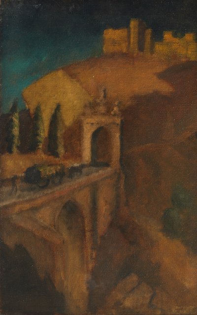 Hegyi táj híddal (verso), 1910 körül (olaj, vászon) alkotó: Dora (attr. to) Carrington