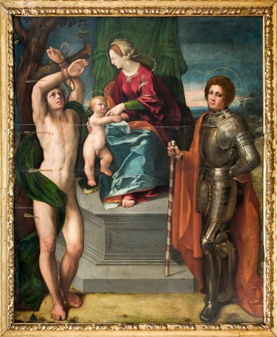 Madonna a Kis Jézussal és Szent Sebestyénnel és Szent Györggyel, részlet alkotó: Dosso Dossi