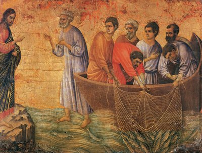 Krisztus a Galileai-tengeren, részlet Krisztus szenvedésének és feltámadásának epizódjaiból, a Sienai katedrálisban található Duccio-oltár Maesta