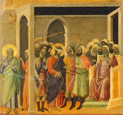 Krisztus gúnyolódott, részlet, a Maestà recto alkotó: Duccio di Buoninsegna