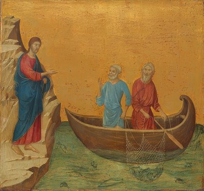 A csodálatos horgásztúra és Péter és András apostolok elhívása. 1308-11 alkotó: Duccio di Buoninsegna