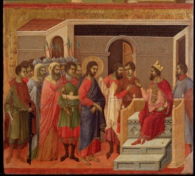 Jézus Heródes előtt. Maesta oltárkép (tempera és arany fán alkotó: Duccio di Buoninsegna