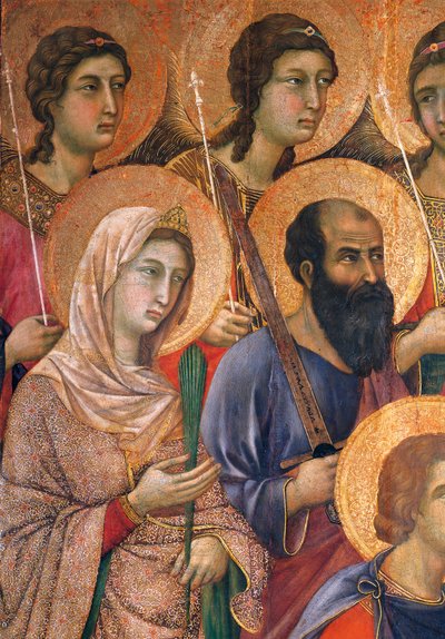 Duccio Maesta oltárképe a sienai katedrálisban, Duccio di Buoninsegna (1255 körül - 1319 előtt), tempera fán, 212x425 cm, részlet alkotó: Duccio di Buoninsegna