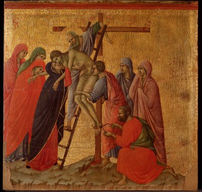 Szenvedély: a lerakódás. Maesta oltárkép (tempera és arany fán alkotó: Duccio di Buoninsegna