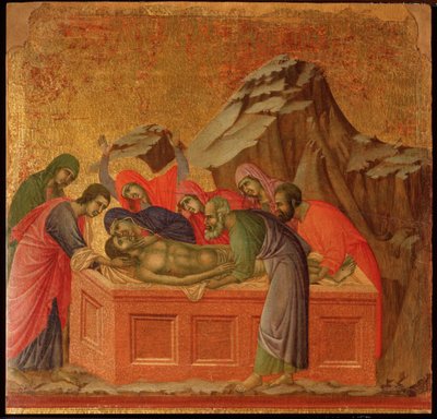 Szenvedély: a temetkezés. Maesta oltárkép (tempera és arany fán alkotó: Duccio di Buoninsegna