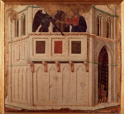 A kísértés a templomban. Oltárkép (tempera és arany fán alkotó: Duccio di Buoninsegna