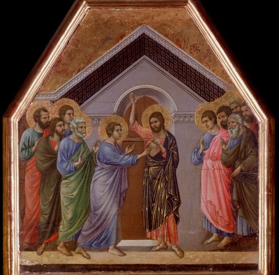 Szent Tamás hitetlensége. Maesta oltárkép - (tempera és arany fán alkotó: Duccio di Buoninsegna