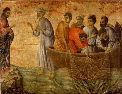A második csodálatos bűn: Krisztus megjelenése az apostoloknak a Tibériás-tavon alkotó: Duccio di Buoninsegna