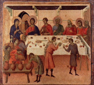 Esküvő Kánában. Az oltárkép hátoldala (tempera és arany fán alkotó: Duccio di Buoninsegna